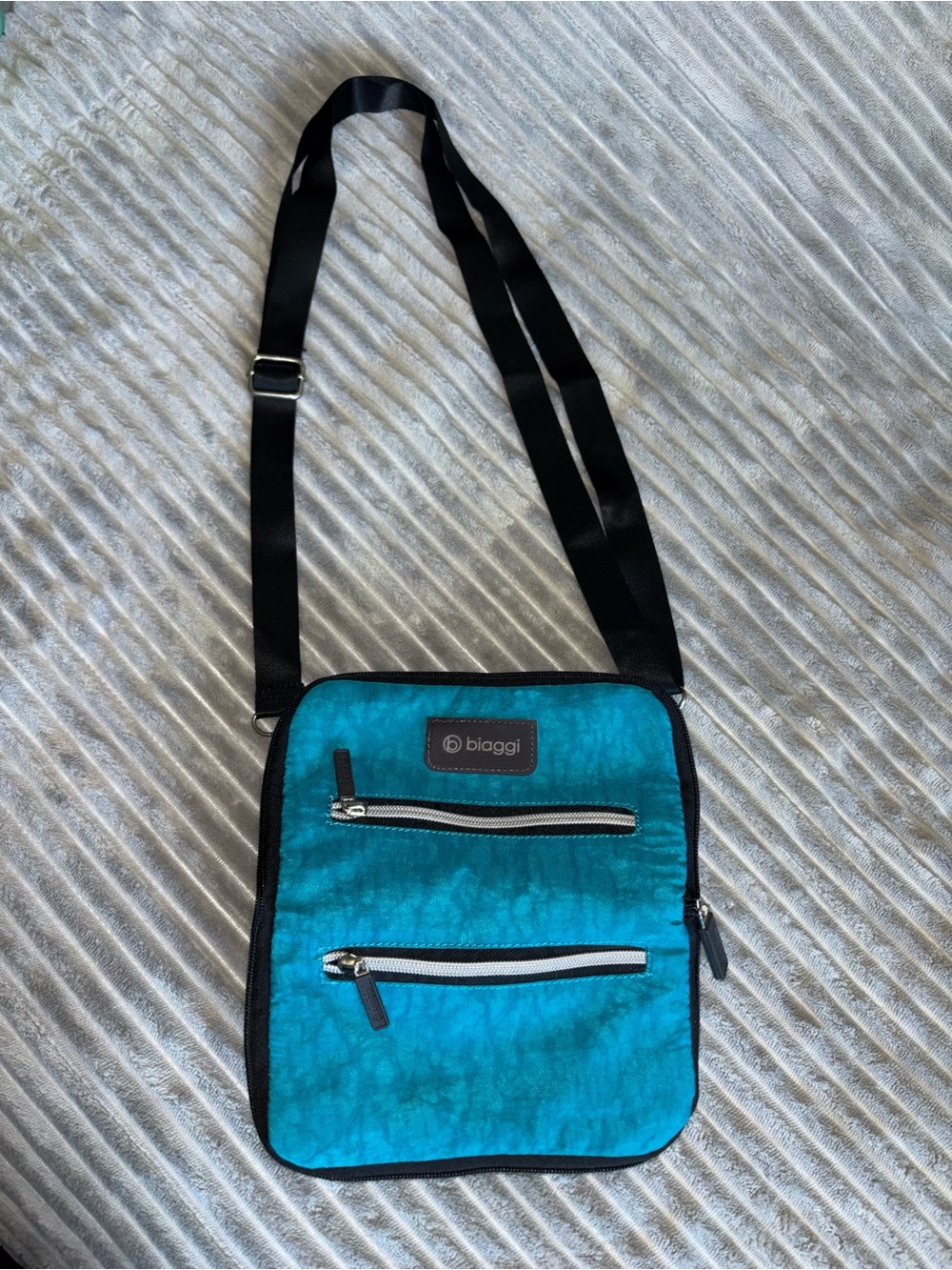 Biaggi Packable Travel Crossbody Bag Foldable Lightweight Blue Teal & Black